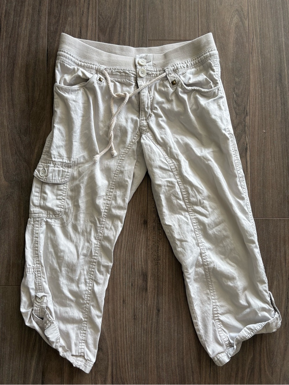 Women's Drawstring Cargo Capris - Light Beige